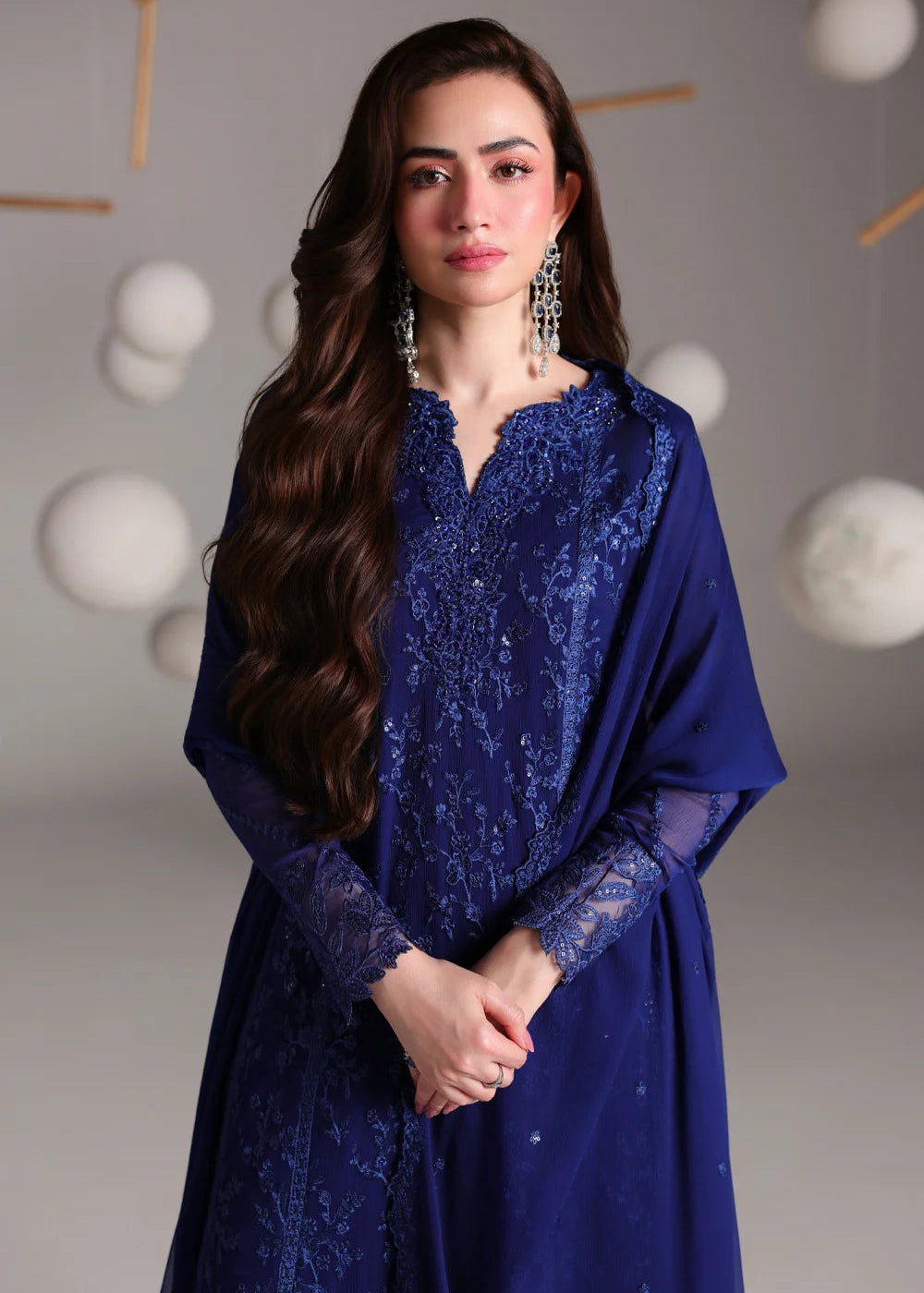 Buy Ensembles Embroidered Festive Chiffon '26 by Azure | Salvia Online in US, UK, Canada, France, Greece, Germany, Sweden, Austria, UAE & Worldwide at Empress.