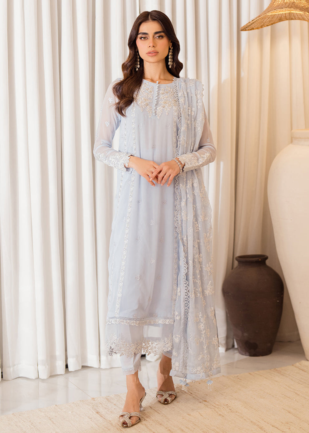 Buy Now 3 Pcs Embroidered Luxury Chiffon Formals '24 by Azure | Serenity Sky Online at Empress Online in USA, UK, Canada & Worldwide at Empress Clothing. 