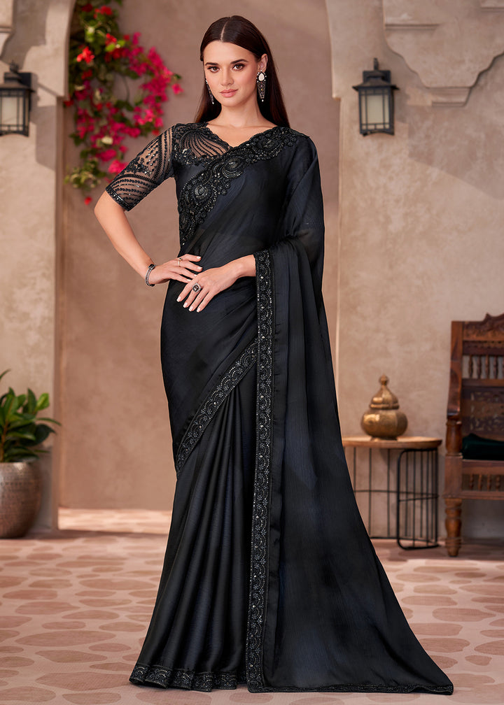 Buy Designer Style Black Embroidered Wedding Saree Online in USA, UK, Canada, France, Germany, Italy, Austria, UAE, Singapore, Spain & Worldwide at Empress.
