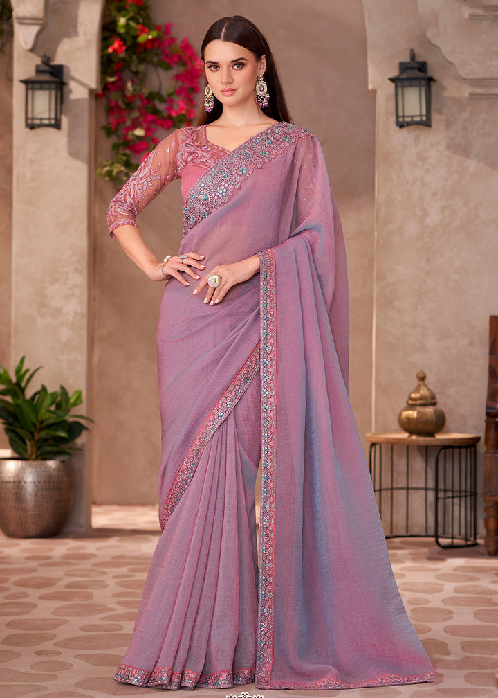 Buy Designer Style Rich Pink Embroidered Wedding Saree Online in USA, UK, Canada, France, Germany, Italy, Austria, UAE, Singapore, Spain & Worldwide at Empress.