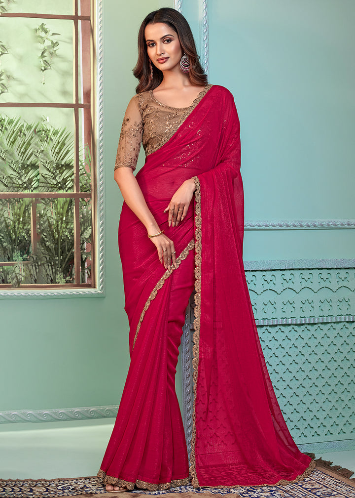 Buy Now Lovely Pink Georgette Embroidered Wedding Party Wear Saree Online in USA, UK, Canada & Worldwide at Empress Clothing. 