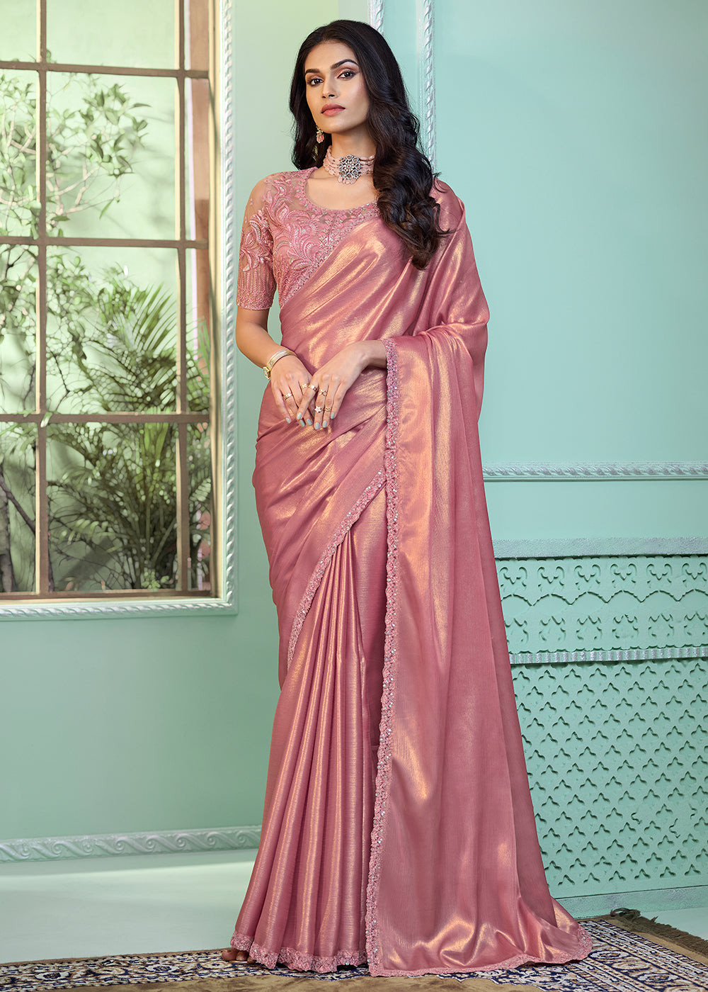 Buy Now Two Tone Pink Embroidered Wedding Party Wear Saree Online in USA, UK, Canada & Worldwide at Empress Clothing. 
