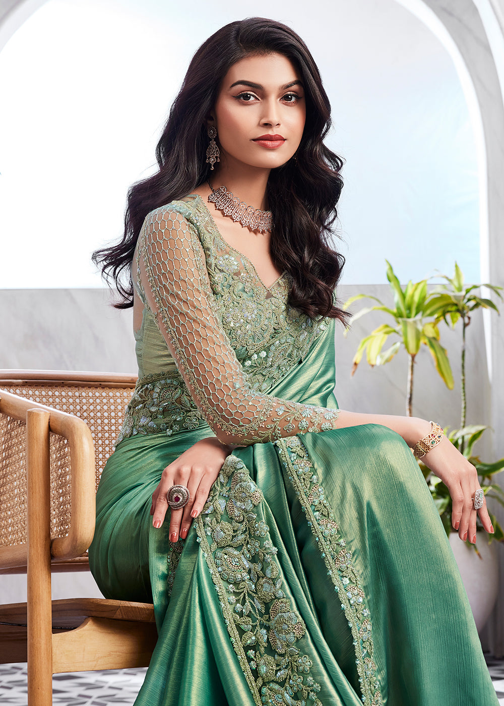 Buy Now Lovely Sea Green Silk Embroidered Designer Saree Online in USA, UK, Canada & Worldwide at Empress Clothing. 