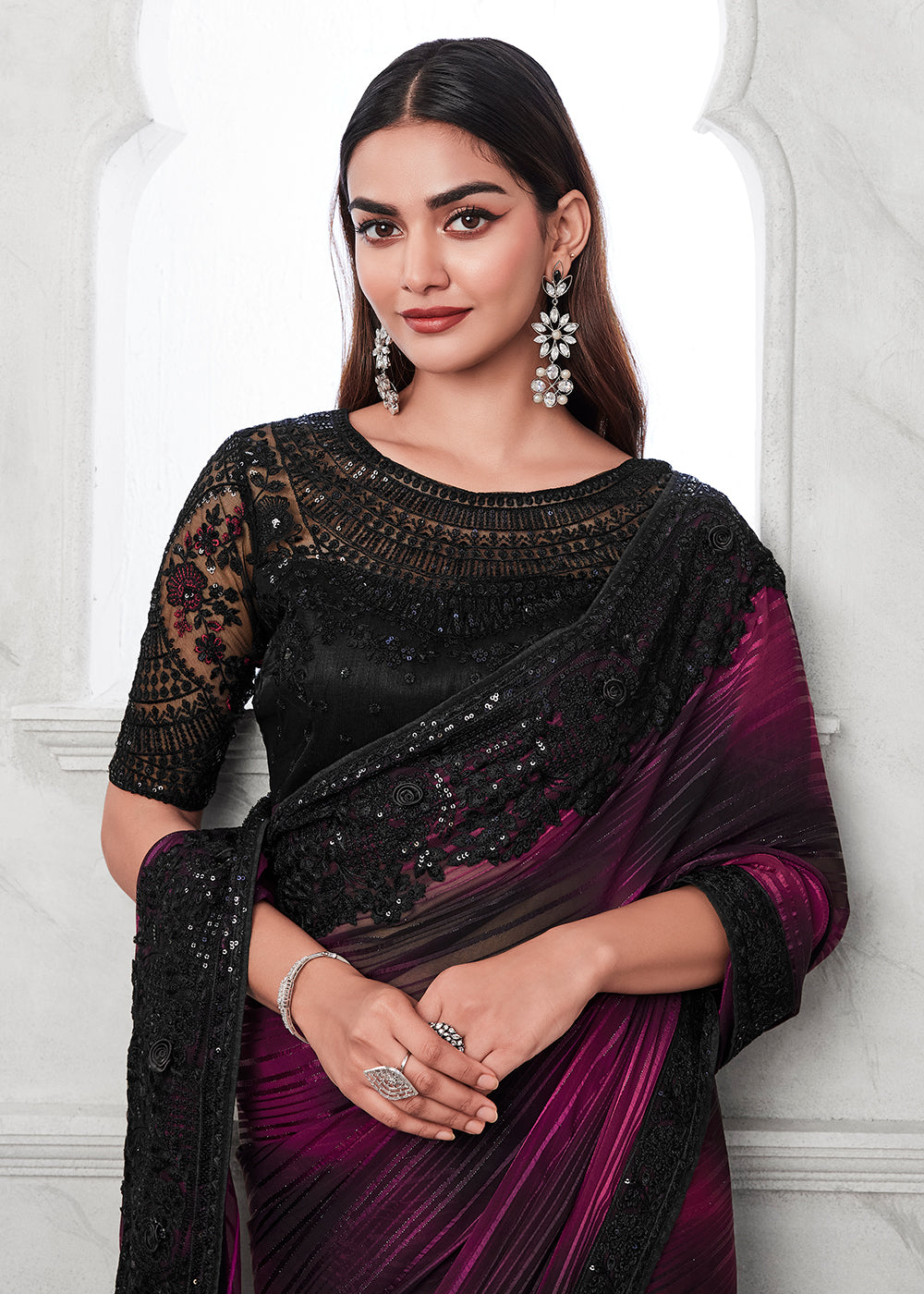 Buy Now Lovely Plum Purple Silk Embroidered Designer Saree Online in USA, UK, Canada & Worldwide at Empress Clothing.