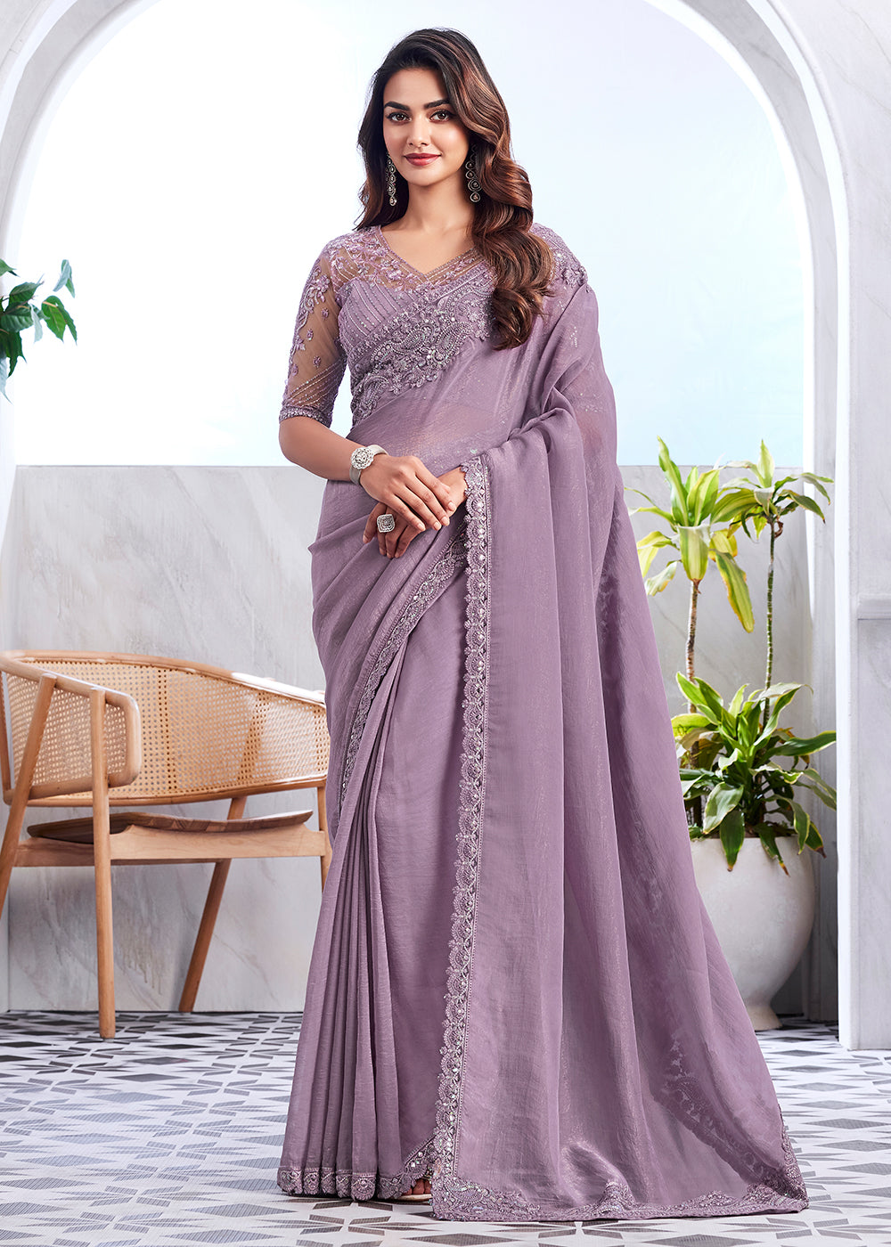 Buy Now Lovely Light Mauve Silk Embroidered Designer Saree Online in USA, UK, Canada & Worldwide at Empress Clothing. 