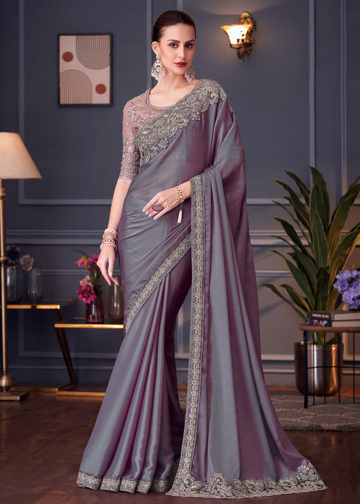 Buy Now Wedding Festive Style Purple Embroidered Designer Saree Online in Canada, UK, France, Germany, UAE, USA & Worldwide at Empress Clothing.