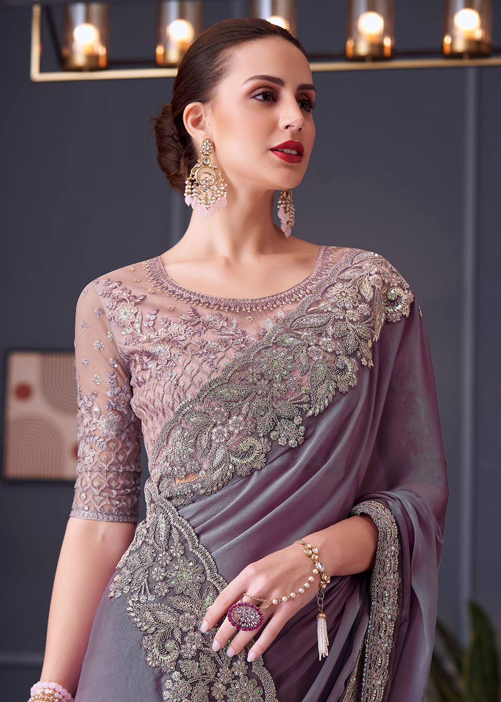 Buy Now Wedding Festive Style Purple Embroidered Designer Saree Online in Canada, UK, France, Germany, UAE, USA & Worldwide at Empress Clothing.