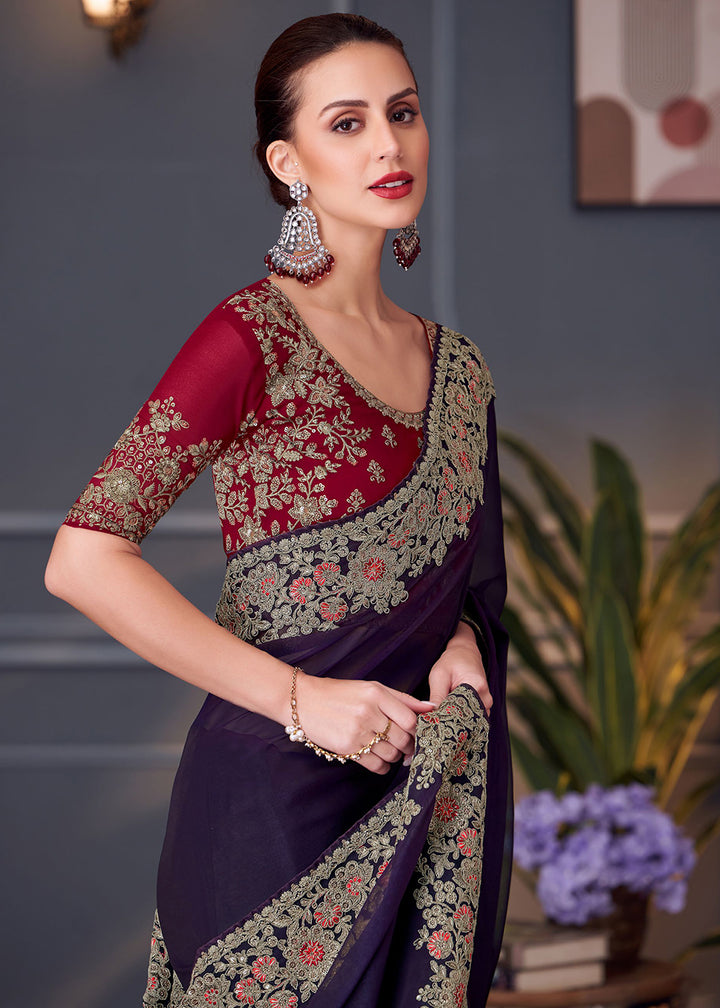 Buy Now Wedding Festive Style Purple Embroidered Designer Saree Online in Canada, UK, France, Germany, UAE, USA & Worldwide at Empress Clothing.