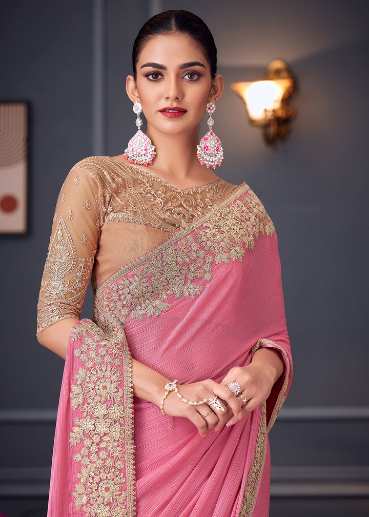 Buy Now Wedding Festive Style Pink Embroidered Designer Saree Online in Canada, UK, France, Germany, UAE, USA & Worldwide at Empress Clothing. 