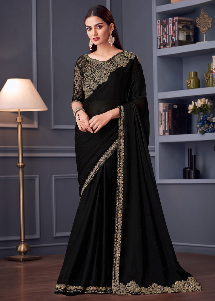 Buy Now Wedding Festive Style Black Embroidered Designer Saree Online in Canada, UK, France, Germany, UAE, USA & Worldwide at Empress Clothing. 