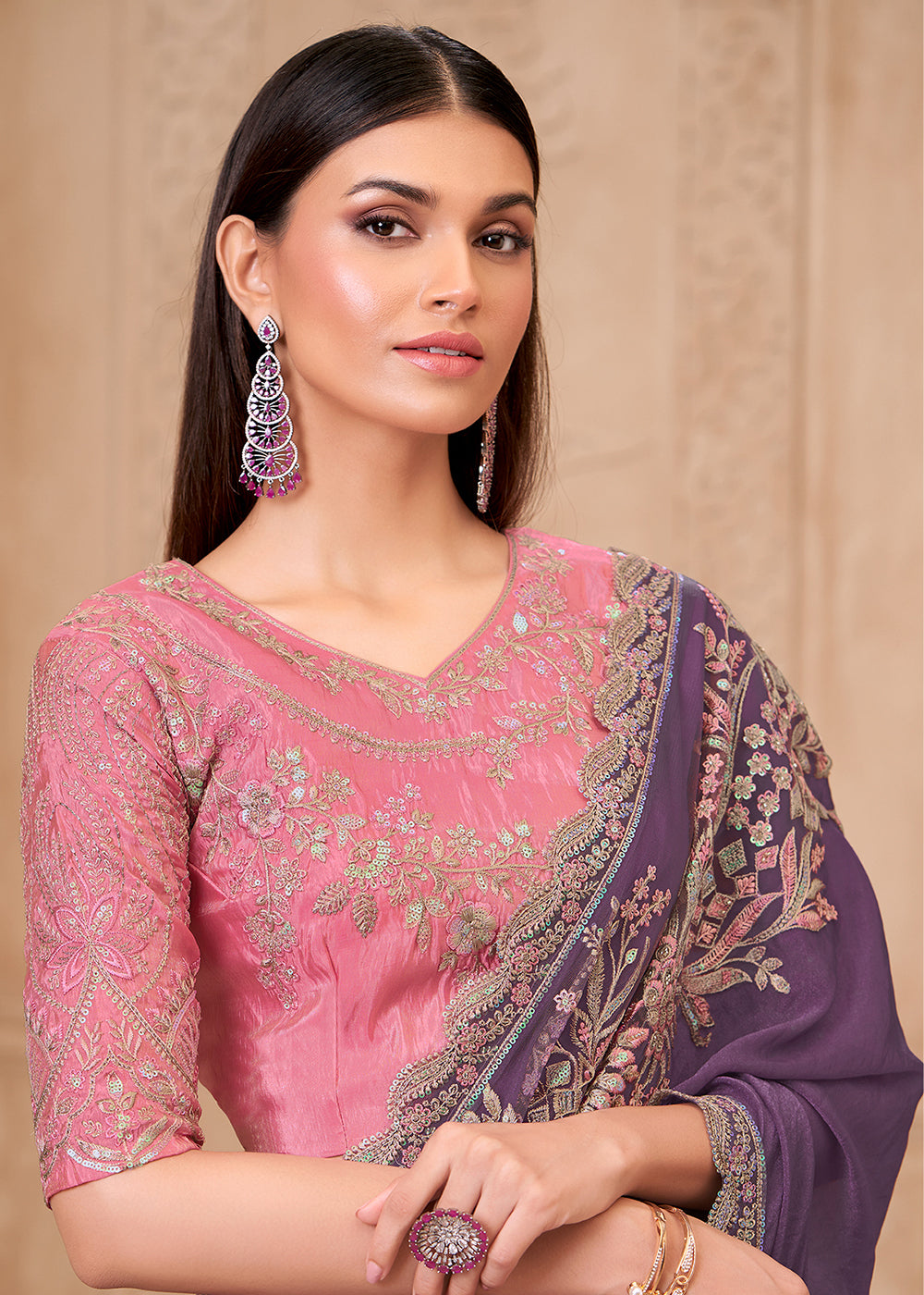 Buy Designer Style Purple Embroidered Wedding Saree Online in US, UK, Canada, France, Germany, Denmark, Belgium, Sweden, Spain, Qatar & Worldwide at Empress.