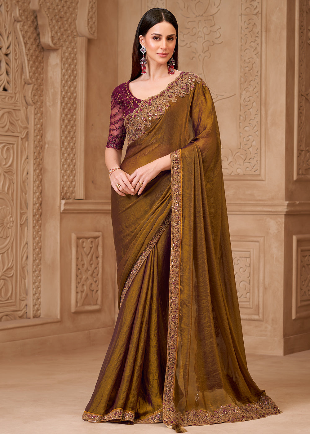 Buy Designer Style Green Embroidered Wedding Saree Online in US, UK, Canada, France, Germany, Denmark, Belgium, Sweden, Spain, Qatar, UAE & Worldwide at Empress