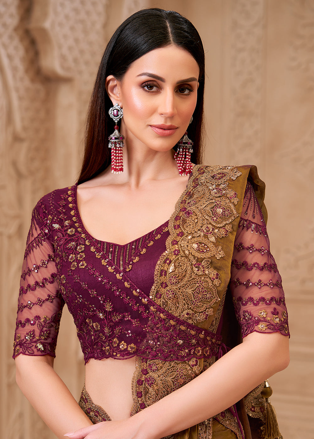 Buy Designer Style Green Embroidered Wedding Saree Online in US, UK, Canada, France, Germany, Denmark, Belgium, Sweden, Spain, Qatar, UAE & Worldwide at Empress