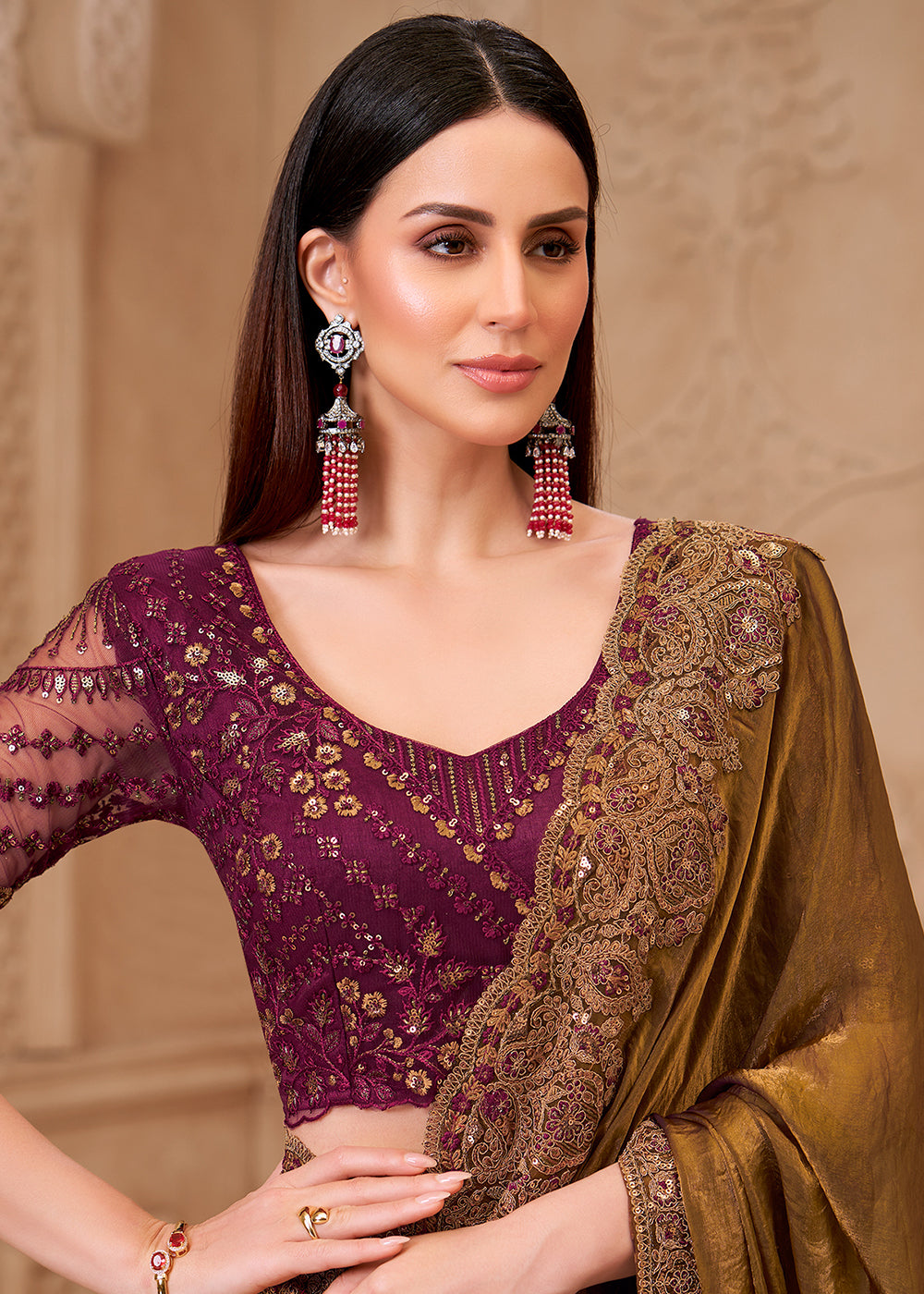 Buy Designer Style Green Embroidered Wedding Saree Online in US, UK, Canada, France, Germany, Denmark, Belgium, Sweden, Spain, Qatar, UAE & Worldwide at Empress