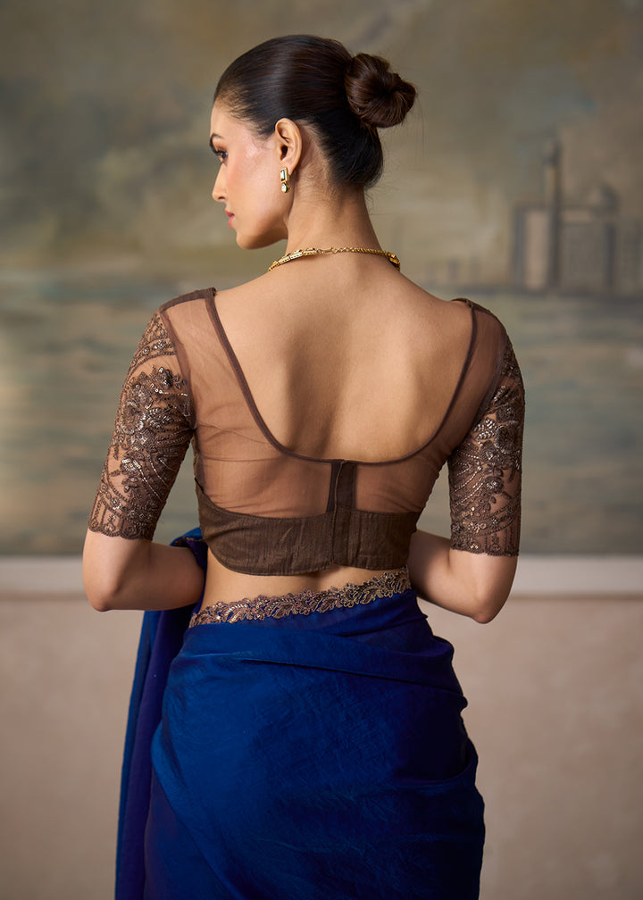 Buy Now Electric Blue Embroidered Designer Party Wear Saree Online in US, UK, Canada, France, Germany, Denmark, Sweden, Italy, Greece &amp; Worldwide at Empress.