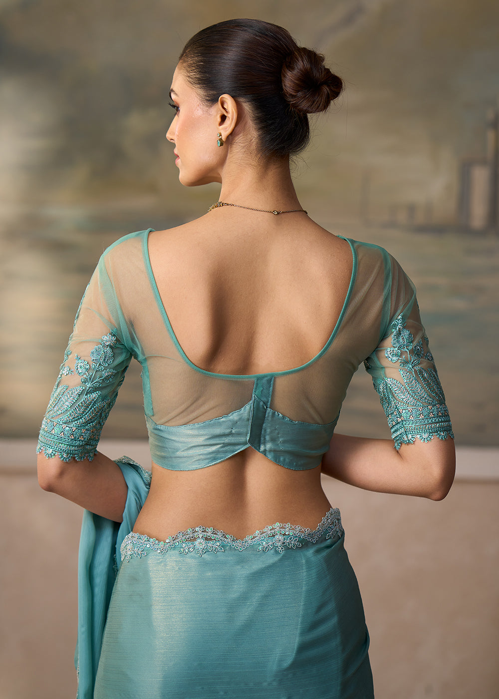 Buy Now Shimmer Green Embroidered Designer Party Wear Saree Online in US, UK, Canada, France, Germany, Denmark, Sweden, Italy, Greece &amp; Worldwide at Empress.