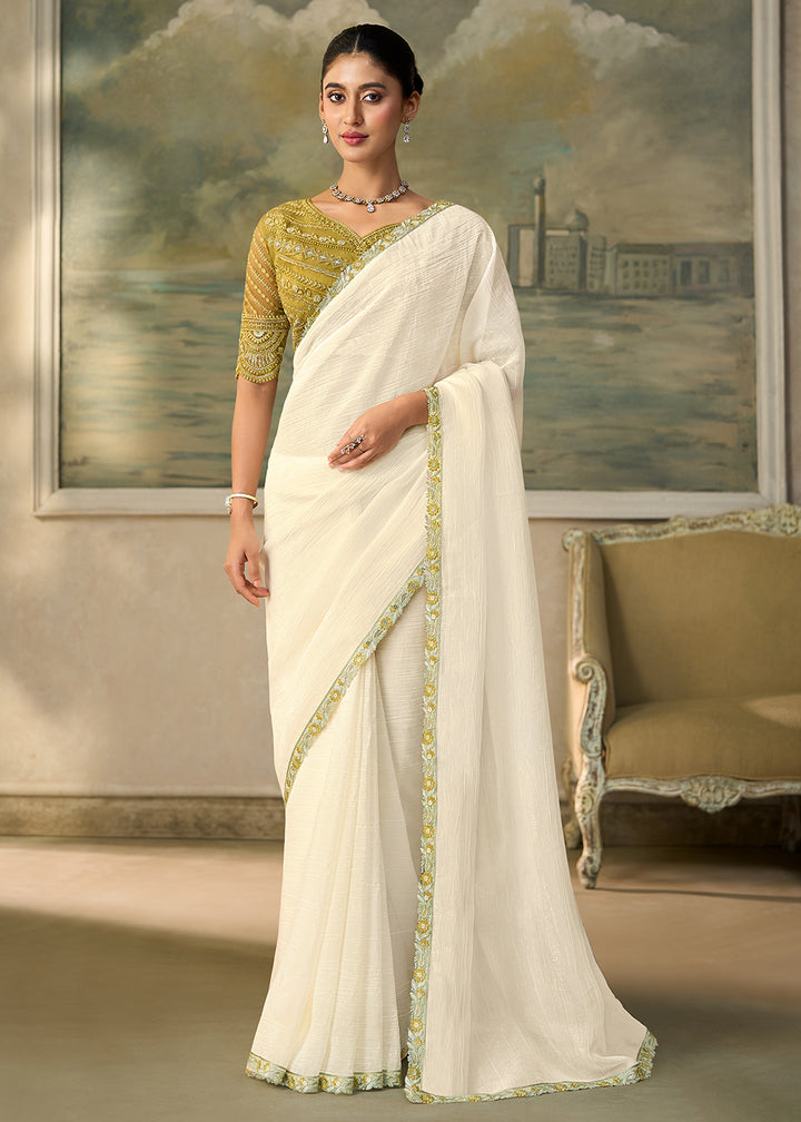 Buy Now Silver White Embroidered Designer Party Wear Saree Online in US, UK, Canada, France, Germany, Denmark, Sweden, Italy, Greece &amp; Worldwide at Empress.
