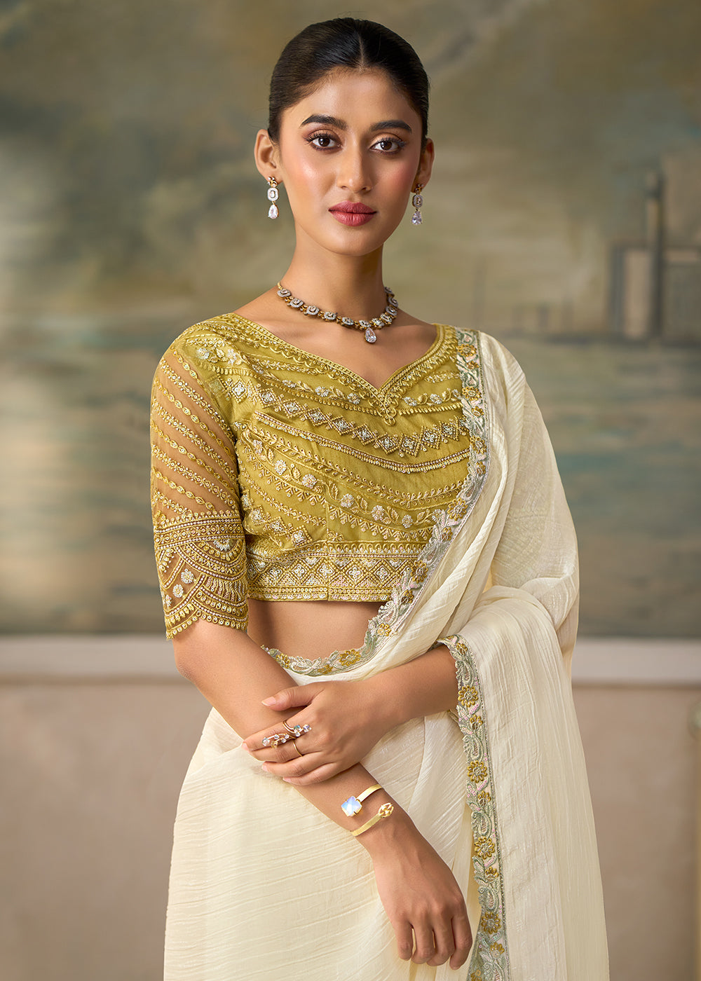 Buy Now Silver White Embroidered Designer Party Wear Saree Online in US, UK, Canada, France, Germany, Denmark, Sweden, Italy, Greece & Worldwide at Empress.