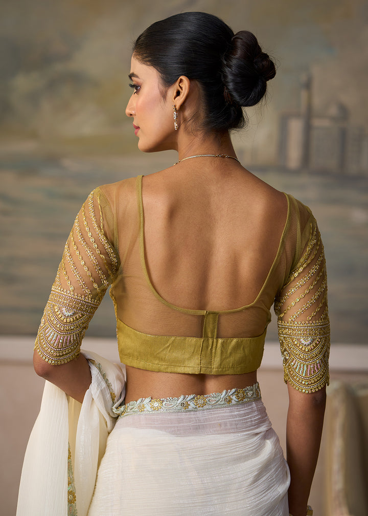 Buy Now Silver White Embroidered Designer Party Wear Saree Online in US, UK, Canada, France, Germany, Denmark, Sweden, Italy, Greece &amp; Worldwide at Empress.