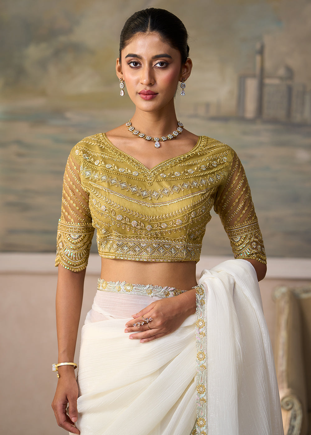 Buy Now Silver White Embroidered Designer Party Wear Saree Online in US, UK, Canada, France, Germany, Denmark, Sweden, Italy, Greece &amp; Worldwide at Empress.