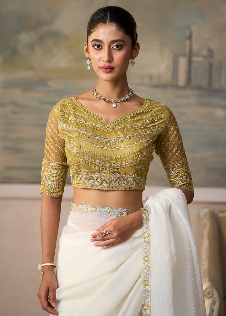 Buy Now Silver White Embroidered Designer Party Wear Saree Online in US, UK, Canada, France, Germany, Denmark, Sweden, Italy, Greece &amp; Worldwide at Empress.