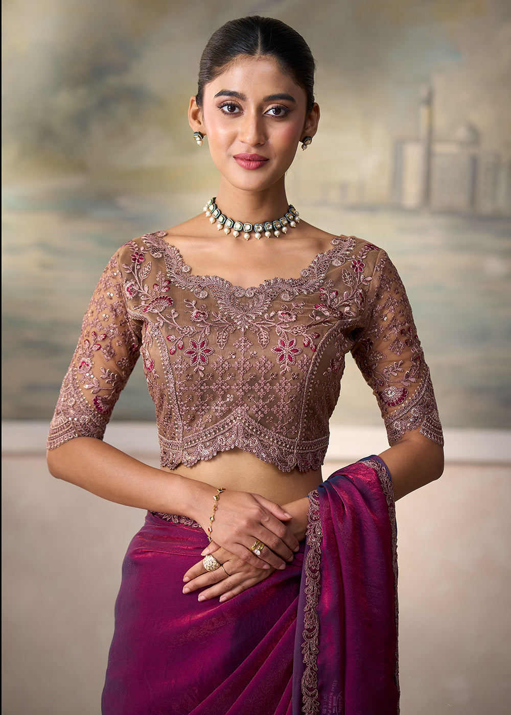 Buy Now Mulberry Purple Embroidered Designer Party Wear Saree Online in US, UK, Canada, France, Germany, Denmark, Sweden, Italy, Greece &amp; Worldwide at Empress.