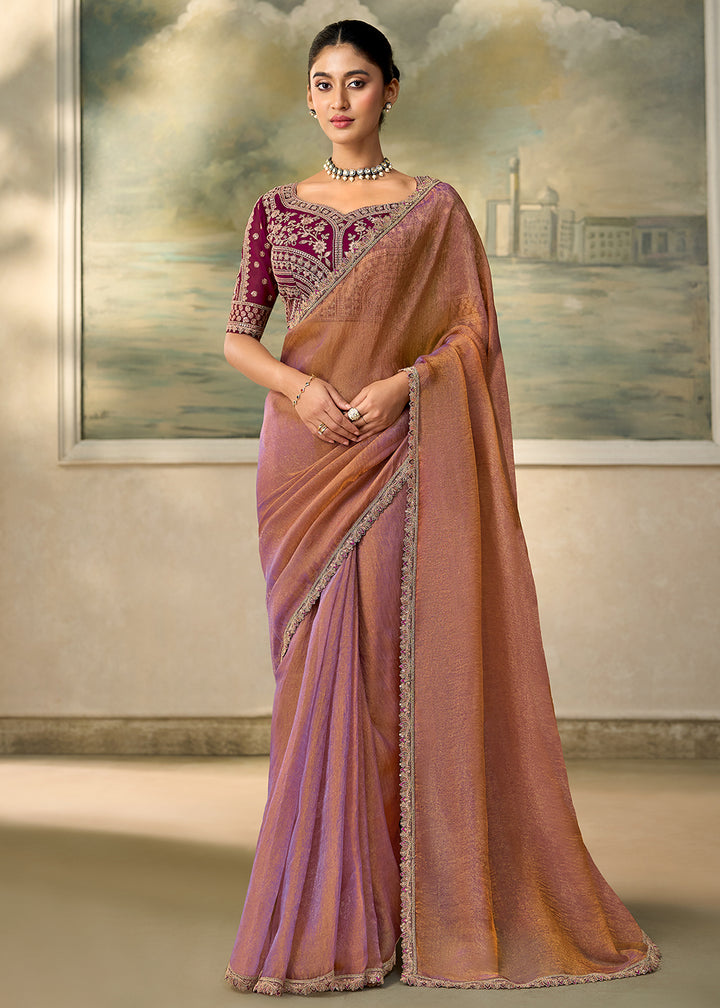 Buy Now Soft Brown Embroidered Designer Party Wear Saree Online in US, UK, Canada, France, Germany, Denmark, Sweden, Italy, Greece, UAE &amp; Worldwide at Empress.