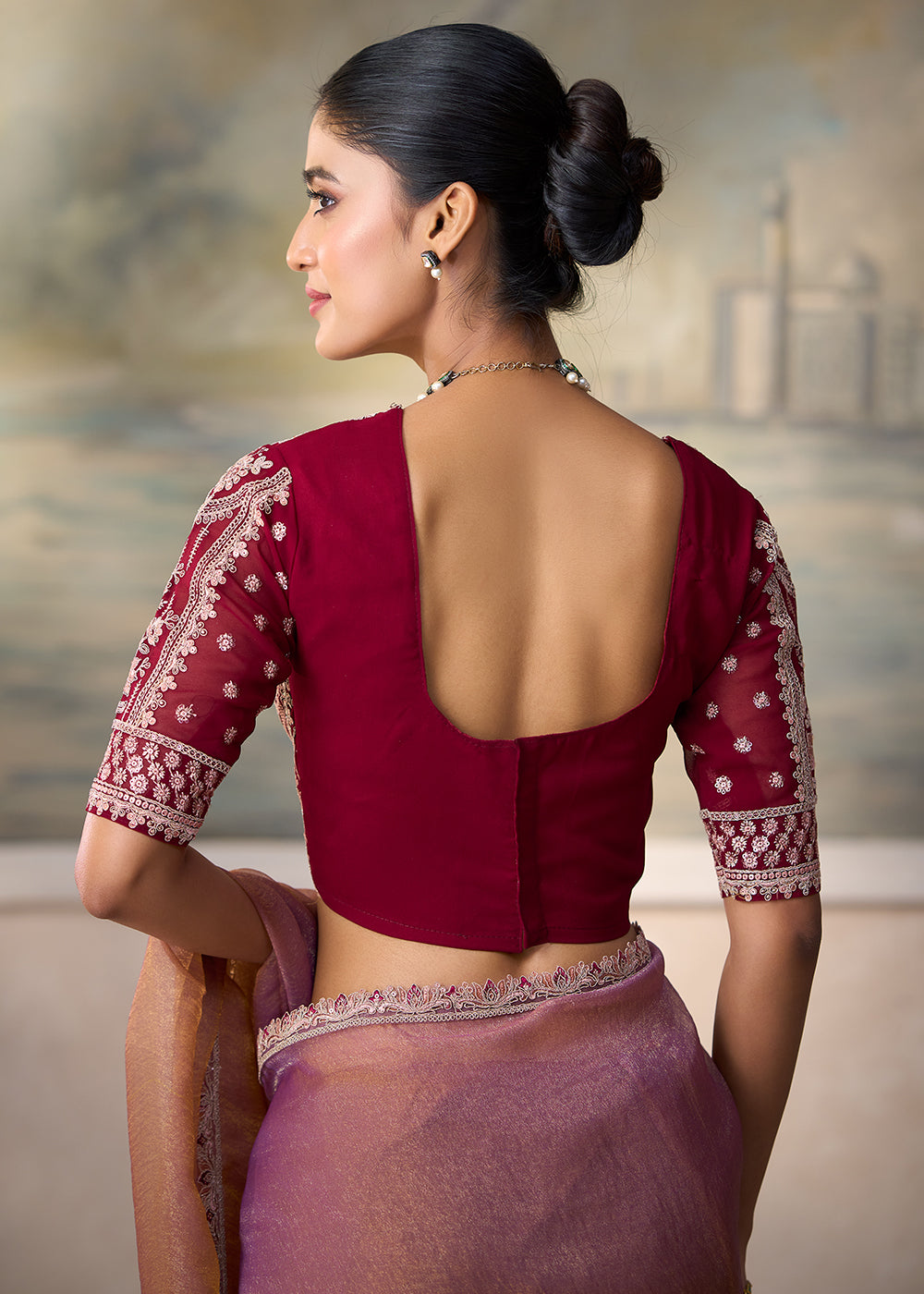 Buy Now Soft Brown Embroidered Designer Party Wear Saree Online in US, UK, Canada, France, Germany, Denmark, Sweden, Italy, Greece, UAE &amp; Worldwide at Empress.