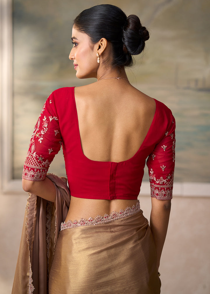 Buy Now Shimmer Gold Embroidered Designer Party Wear Saree Online in US, UK, Canada, France, Germany, Denmark, Sweden, Italy, Greece, UAE &amp; Worldwide at Empress.
