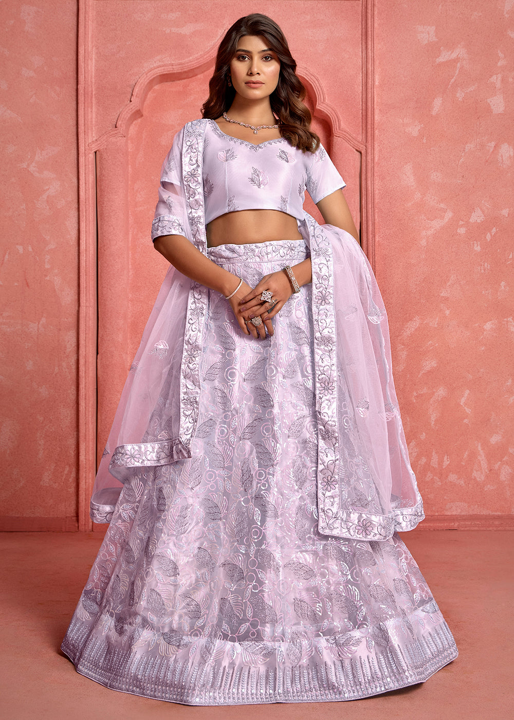 Buy Now Lavender Floral Embroidered Wedding Festive Lehenga Choli Online in USA, UK, Canada, France, UAE & Worldwide at Empress Clothing.