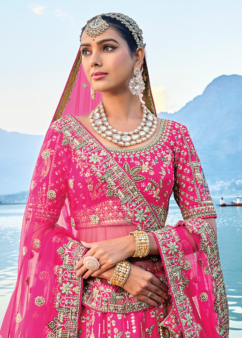 Buy Now Elegant Pink Silk Embroidered Bridal Wear Lehenga Choli Online in USA, UK, Canada, France & Worldwide at Empress Clothing.