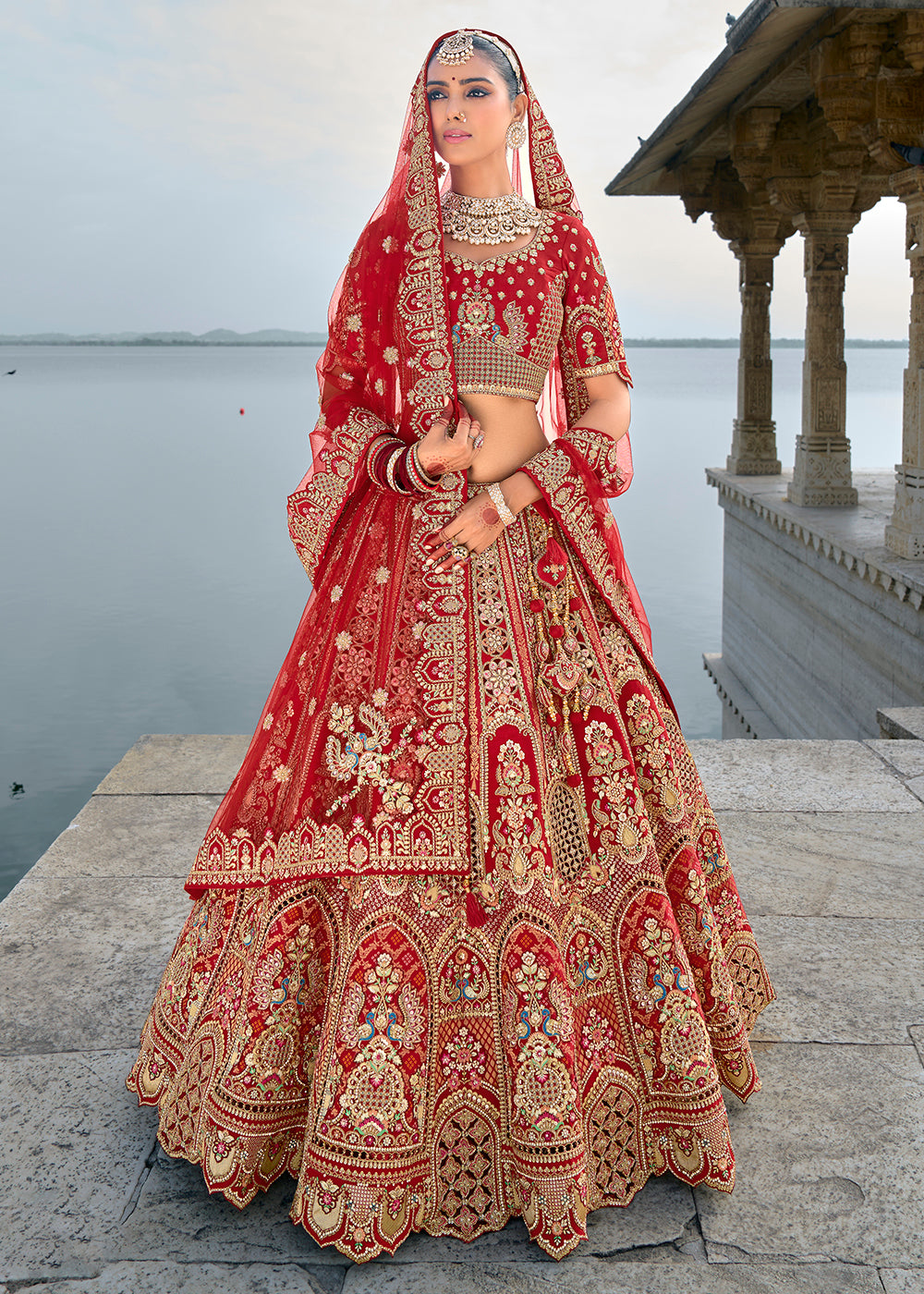 Buy Now Regal Red Silk Embroidered Bridal Wear Lehenga Choli Online in USA, UK, Canada, France & Worldwide at Empress Clothing. 