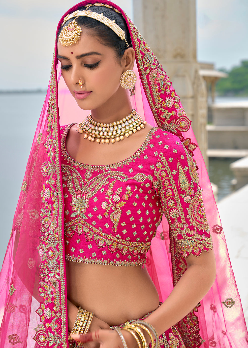 Buy Now Rani Pink Silk Embroidered Bridal Wear Lehenga Choli Online in USA, UK, Canada, France & Worldwide at Empress Clothing.