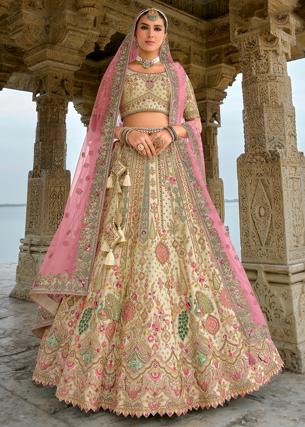 Buy Now Regal Beige Silk Embroidered Bridal Wear Lehenga Choli Online in USA, UK, Canada, France & Worldwide at Empress Clothing. 