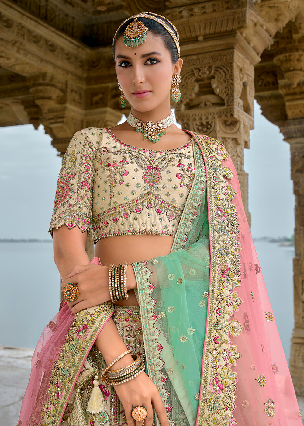 Buy Now Regal Beige Silk Embroidered Bridal Wear Lehenga Choli Online in USA, UK, Canada, France & Worldwide at Empress Clothing. 