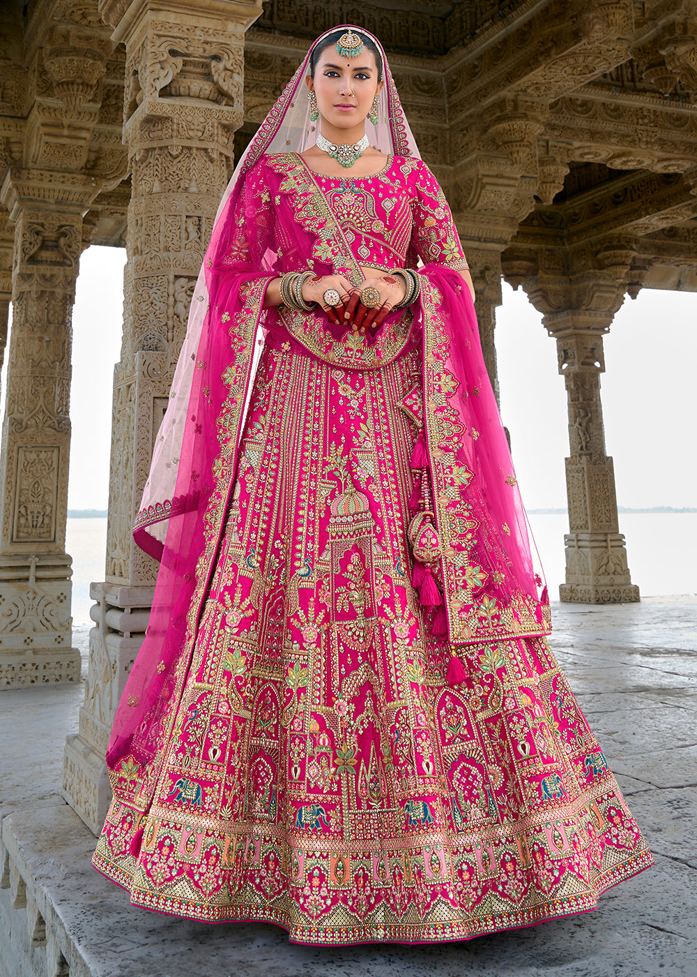 hot pink indian wedding dress Pink Colour Lehenga Hot Pink Indian Wedding Dress Rani Pink Silk Embroidered Sequins A Line Lehenga With Matching Choli And Dupatta Wedding Wear