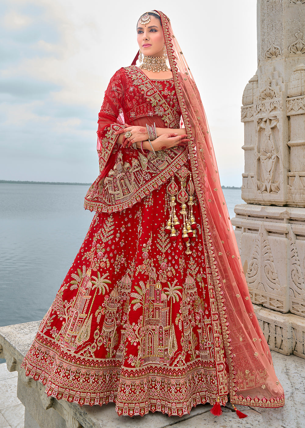 Buy Now Hot Red Silk Embroidered Bridal Wear Lehenga Choli Online in USA, UK, Canada, France & Worldwide at Empress Clothing. 