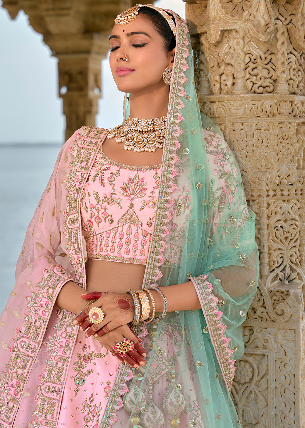 Buy Now Rose Pink Silk Embroidered Bridal Wear Lehenga Choli Online in USA, UK, Canada, France & Worldwide at Empress Clothing.