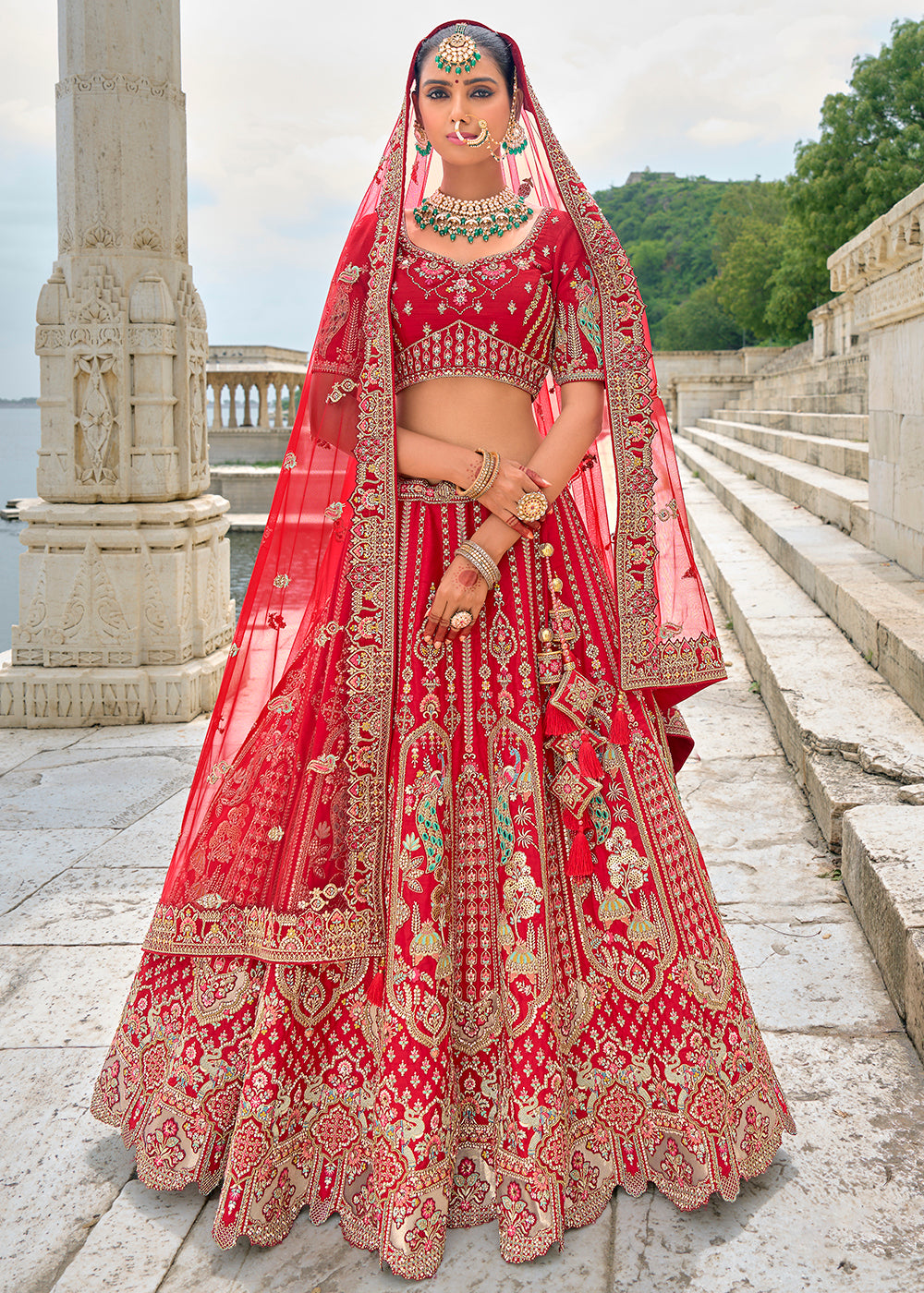 Buy Now Radiant Red Silk Embroidered Bridal Wear Lehenga Choli Online in USA, UK, Canada, France & Worldwide at Empress Clothing. 