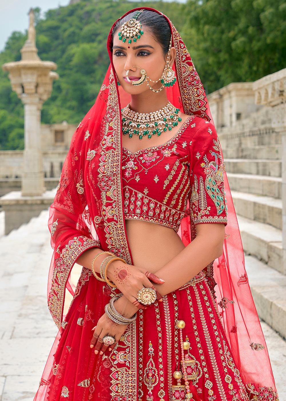 Buy Now Radiant Red Silk Embroidered Bridal Wear Lehenga Choli Online in USA, UK, Canada, France & Worldwide at Empress Clothing. 