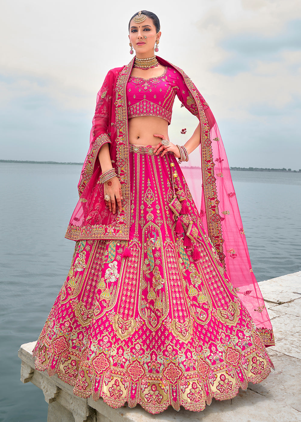 Buy Now Majestic Pink Silk Embroidered Bridal Wear Lehenga Choli Online in USA, UK, Canada, France & Worldwide at Empress Clothing. 