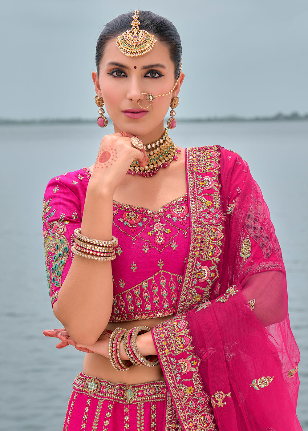 Buy Now Majestic Pink Silk Embroidered Bridal Wear Lehenga Choli Online in USA, UK, Canada, France & Worldwide at Empress Clothing. 