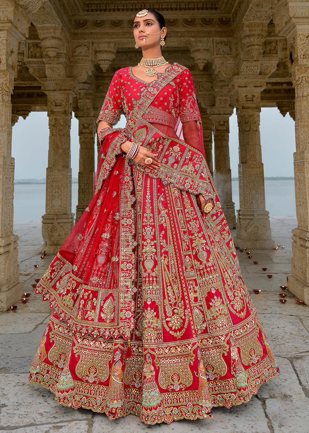 Buy Now Allure Red Silk Embroidered Bridal Wear Lehenga Choli Online in USA, UK, Canada, France & Worldwide at Empress Clothing.