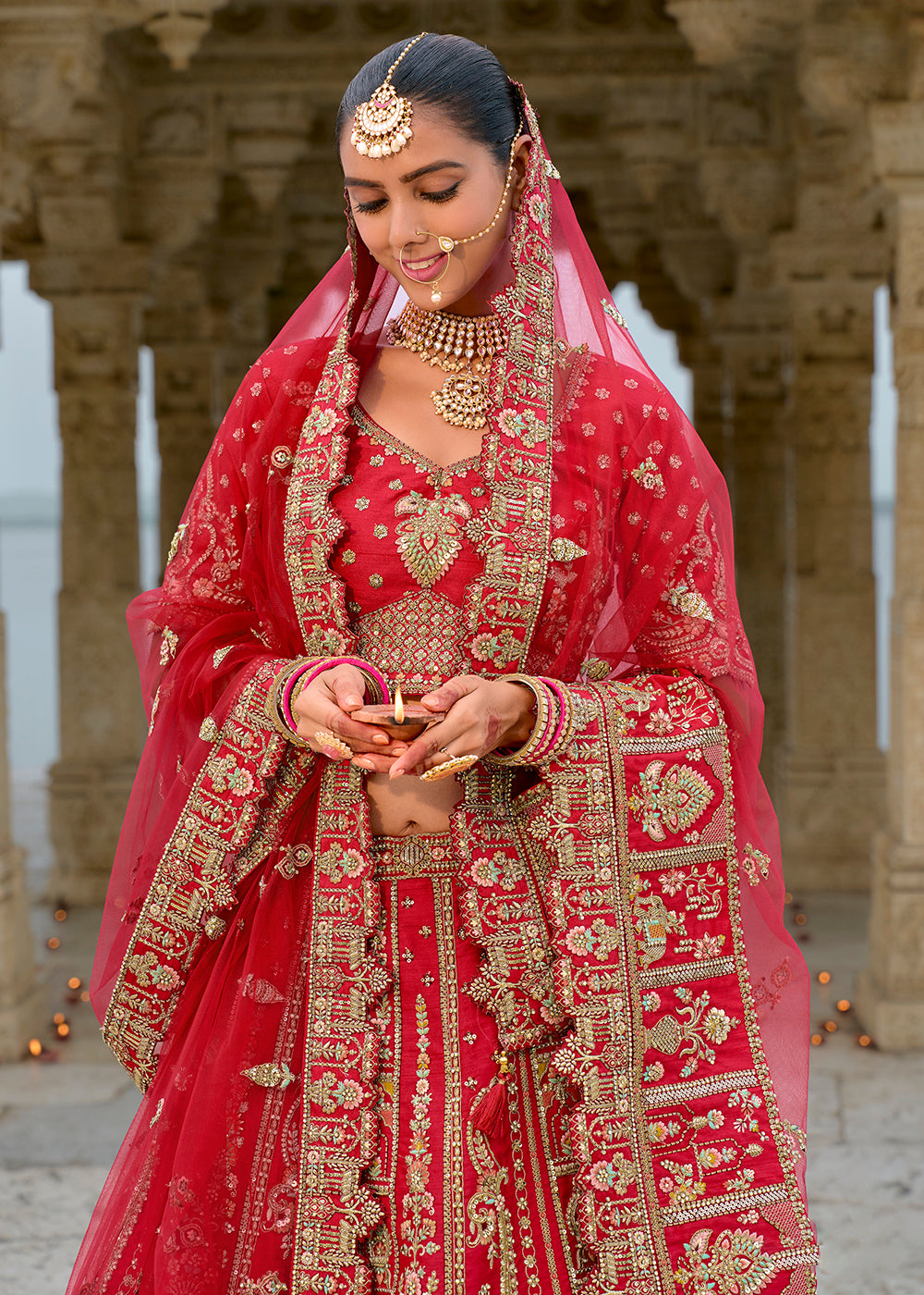 Buy Now Allure Red Silk Embroidered Bridal Wear Lehenga Choli Online in USA, UK, Canada, France & Worldwide at Empress Clothing.