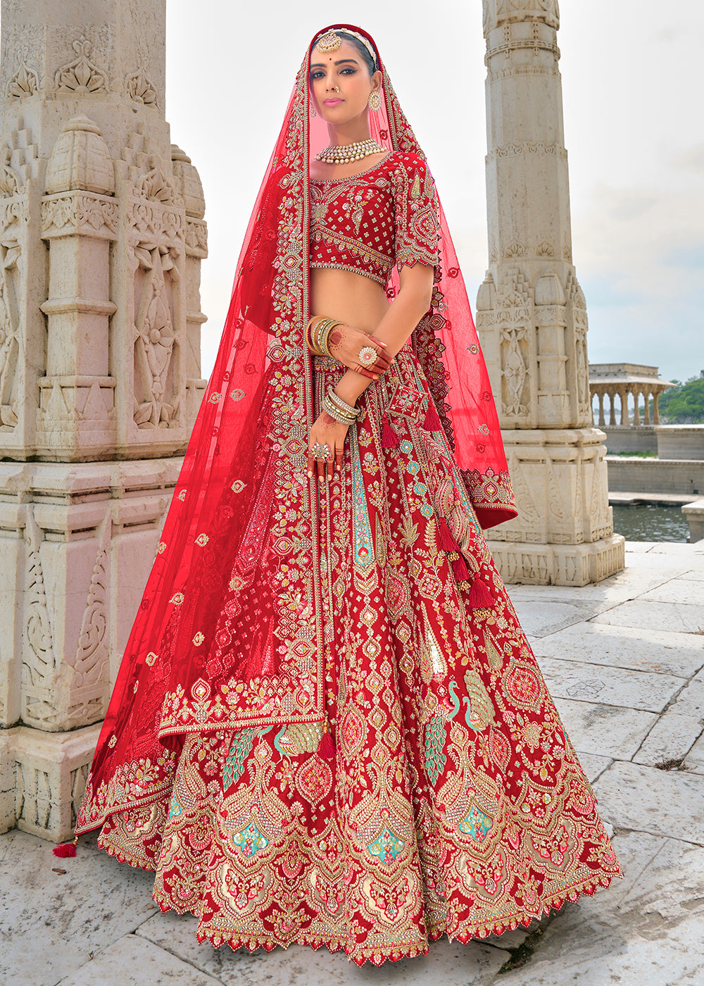 Buy Now Ruby Red Silk Embroidered Bridal Wear Lehenga Choli Online in USA, UK, Canada, France & Worldwide at Empress Clothing. 