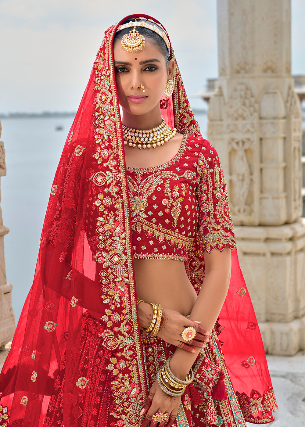 Buy Now Ruby Red Silk Embroidered Bridal Wear Lehenga Choli Online in USA, UK, Canada, France & Worldwide at Empress Clothing. 