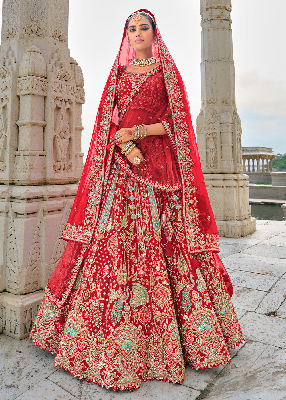 Buy Bridal Wear Lehenga USA - Ruby Red Silk Embroidered Lehenga Choli Empress Clothing Buy Bridal Wear Lehenga USA - Ruby Red Silk Embroidered Lehenga Choli Empress Clothing