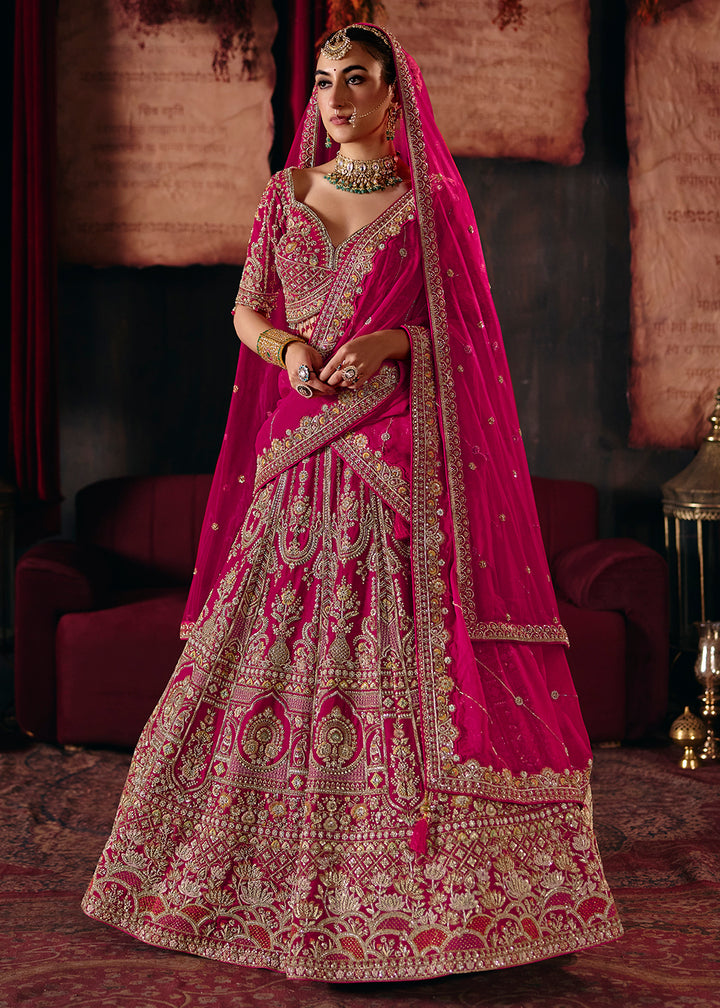 Shop Now Rani Heavy Embroidery with Double Dupatta Bridal Lehenga Choli Online in USA, UK, Canada, France, Germany, Austria, Italy, UAE &amp; Worldwide at Empress.