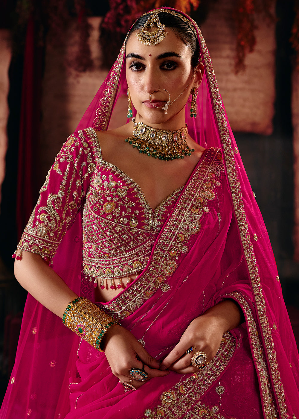 Shop Now Rani Heavy Embroidery with Double Dupatta Bridal Lehenga Choli Online in USA, UK, Canada, France, Germany, Austria, Italy, UAE &amp; Worldwide at Empress.