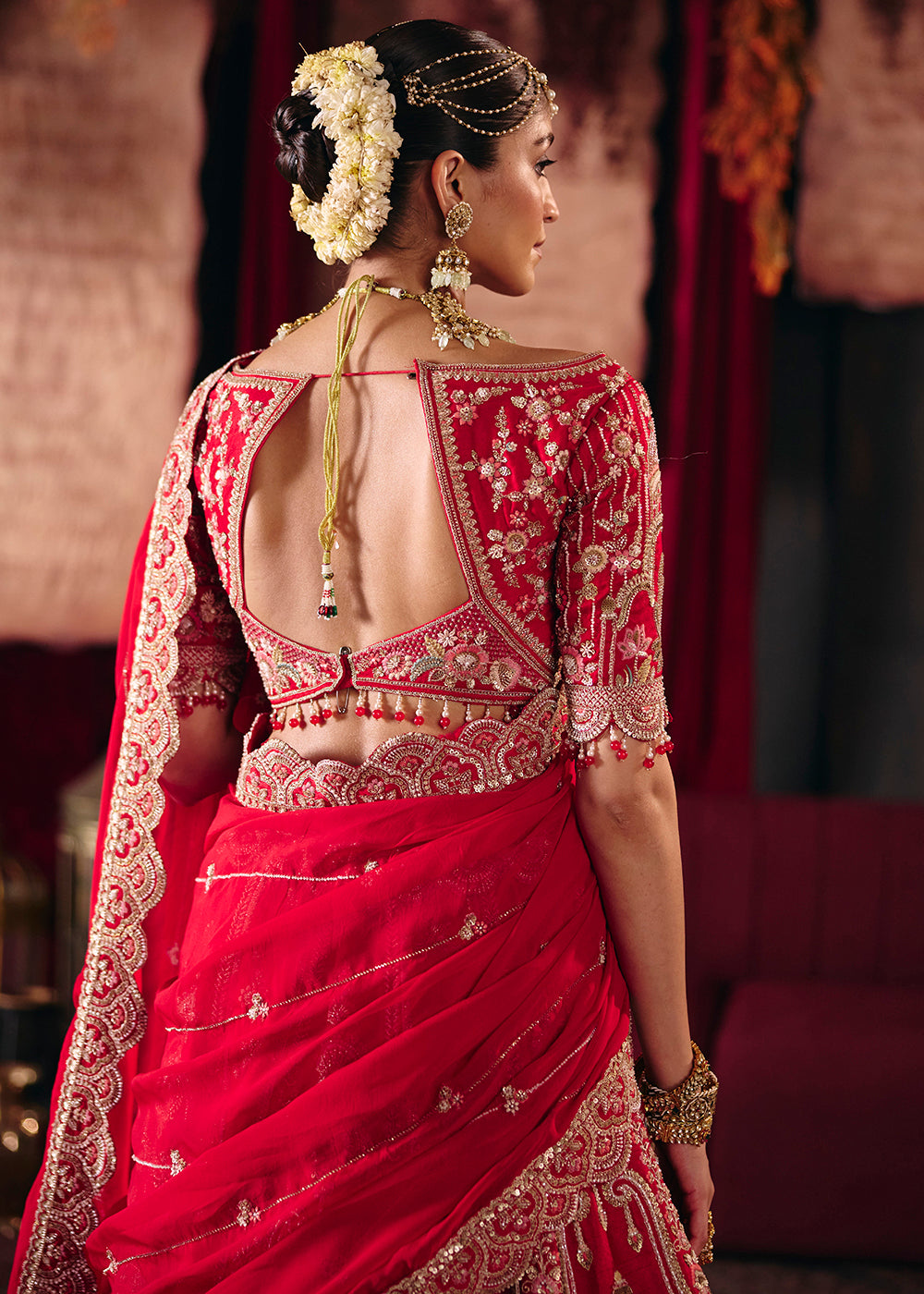Shop Now Red Heavy Embroidery with Double Dupatta Bridal Lehenga Choli Online in USA, UK, Canada, France, Germany, Austria, Italy, UAE &amp; Worldwide at Empress.